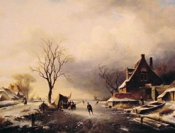 Charles Henri Joseph Leickert : Winter Scene with Skaters